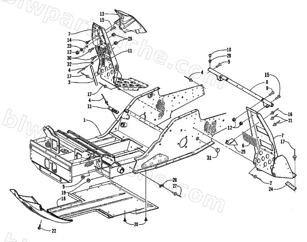 FRONT FRAME AND FOOTREST ASSEMBLY diagram