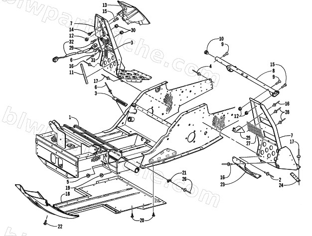 FRONT FRAME AND FOOTREST ASSEMBLY diagram