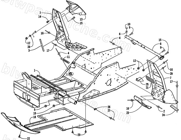 FRONT FRAME AND FOOTREST ASSEMBLY diagram
