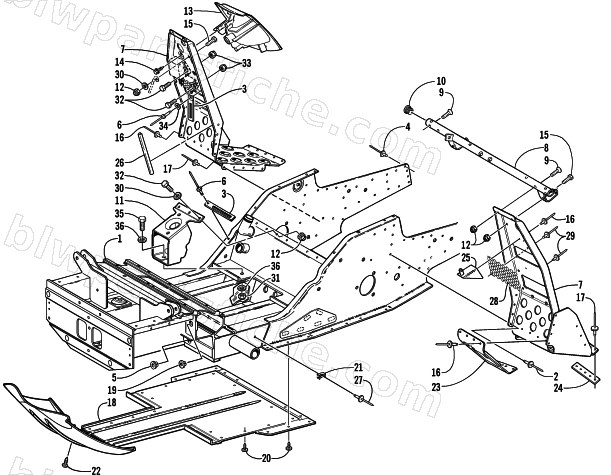 FRONT FRAME AND FOOTREST ASSEMBLY diagram
