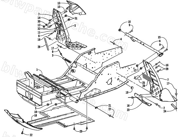 FRONT FRAME AND FOOTREST ASSEMBLY diagram