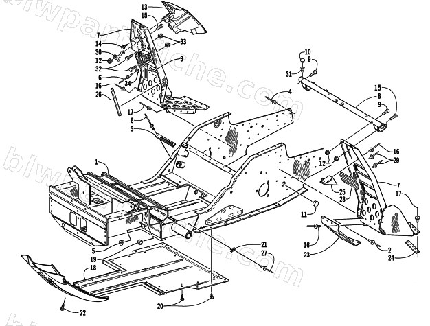 FRONT FRAME AND FOOTREST ASSEMBLY diagram
