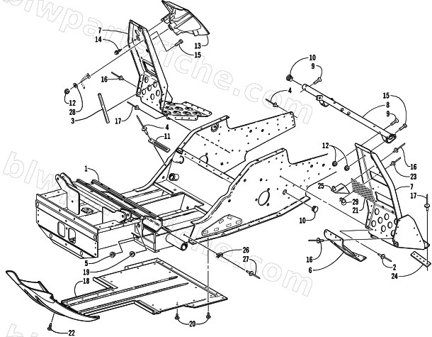FRONT FRAME AND FOOTREST ASSEMBLY diagram