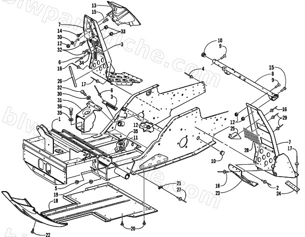 FRONT FRAME AND FOOTREST ASSEMBLY diagram