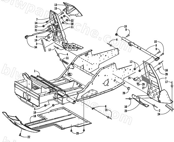 FRONT FRAME AND FOOTREST ASSEMBLY diagram
