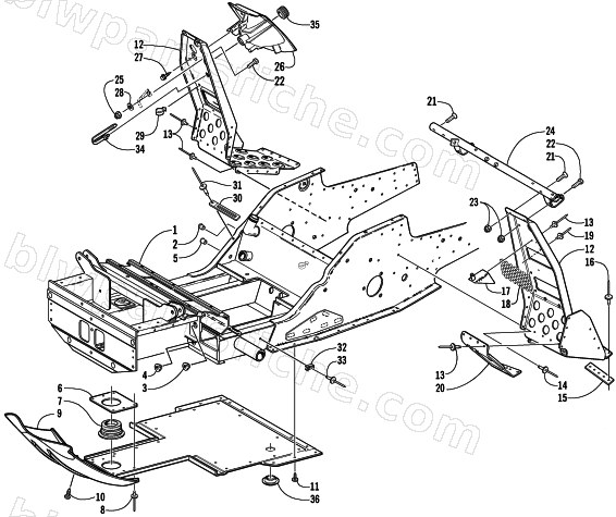 FRONT FRAME AND FOOTREST ASSEMBLY diagram