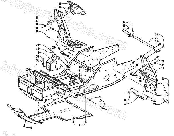 FRONT FRAME AND FOOTREST ASSEMBLY diagram