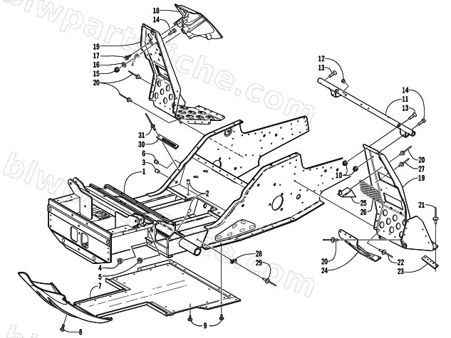 FRONT FRAME AND FOOTREST ASSEMBLY diagram