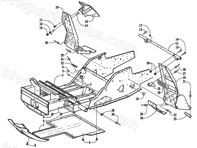 FRONT FRAME AND FOOTREST ASSEMBLY diagram