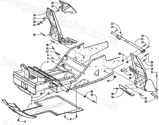 FRONT FRAME AND FOOTREST ASSEMBLY diagram