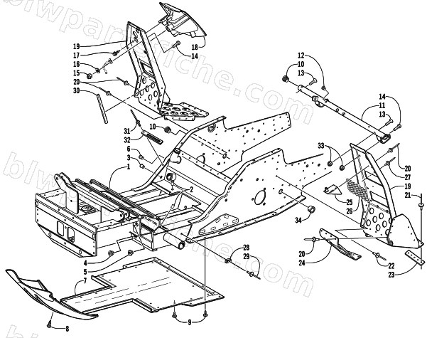 FRONT FRAME AND FOOTREST ASSEMBLY diagram