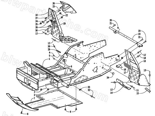 FRONT FRAME AND FOOTREST ASSEMBLY diagram
