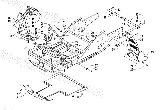FRONT FRAME AND FOOTREST ASSEMBLY diagram