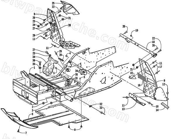 FRONT FRAME AND FOOTREST ASSEMBLY diagram