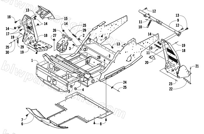 FRONT FRAME AND FOOTREST ASSEMBLY diagram