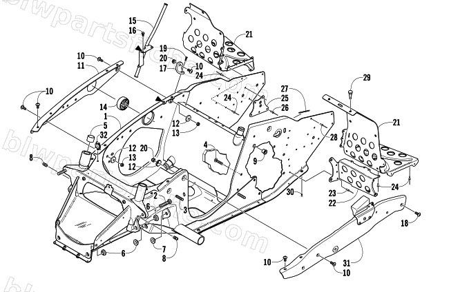 FRONT FRAME AND FOOTREST ASSEMBLY diagram