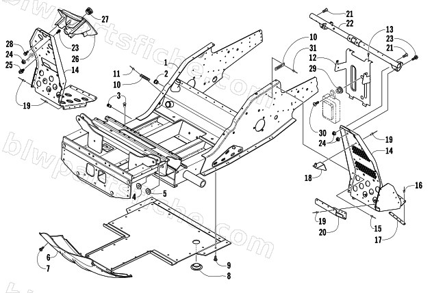 FRONT FRAME AND FOOTREST ASSEMBLY diagram