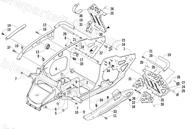 FRONT FRAME AND FOOTREST ASSEMBLY diagram