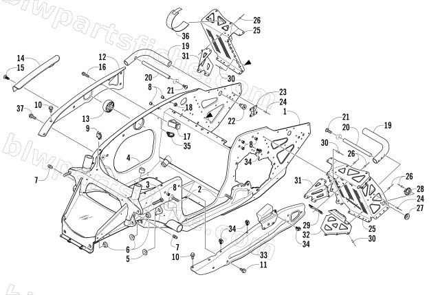 FRONT FRAME AND FOOTREST ASSEMBLY diagram