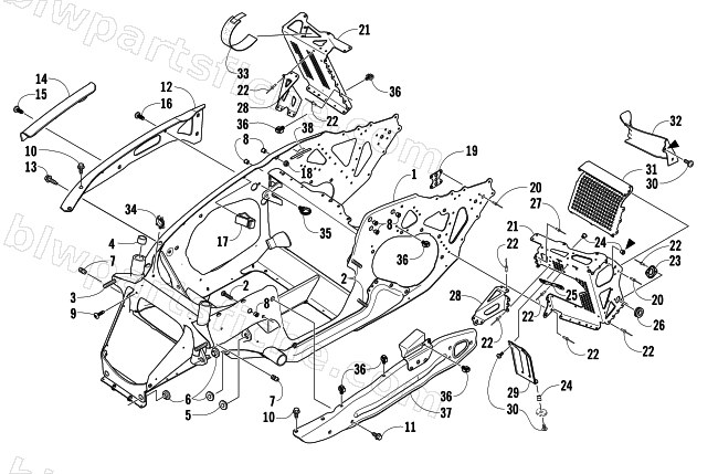 FRONT FRAME AND FOOTREST ASSEMBLY diagram