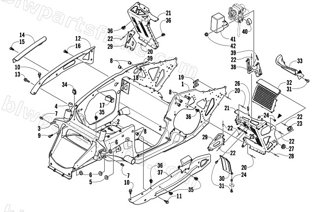 FRONT FRAME AND FOOTREST ASSEMBLY diagram
