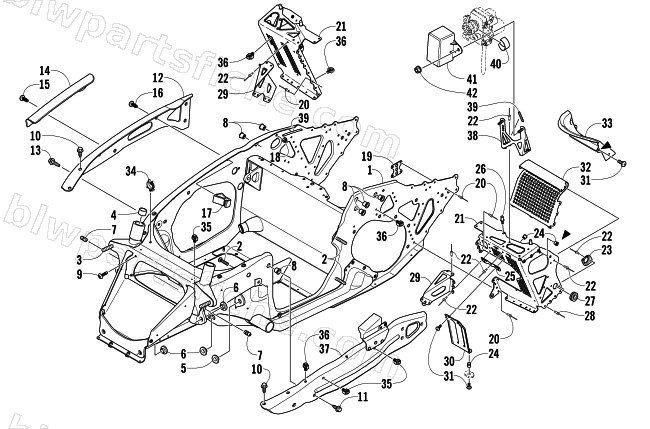 FRONT FRAME AND FOOTREST ASSEMBLY diagram