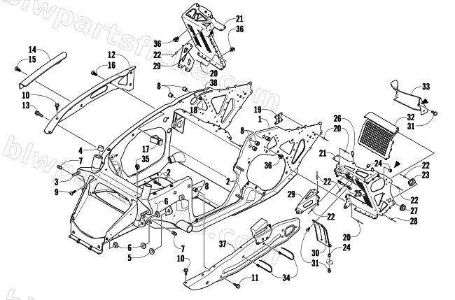 FRONT FRAME AND FOOTREST ASSEMBLY diagram