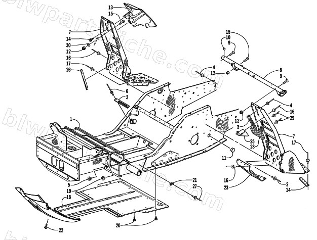 FRONT FRAME AND FOOTREST ASSEMBLY (LE) diagram