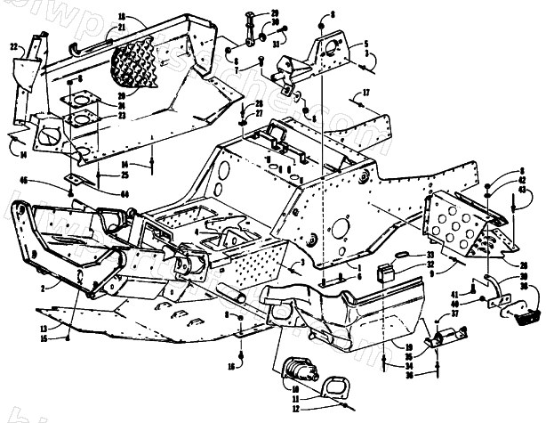 FRONT FRAME, BELLY PAN AND FOOTREST ASSEMBLY diagram
