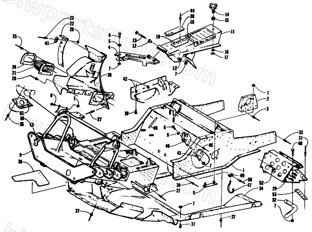 FRONT FRAME, BELLY PAN AND FOOTREST ASSEMBLY diagram