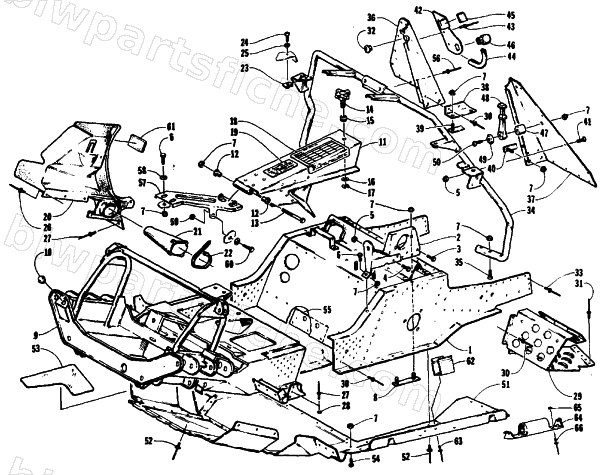 FRONT FRAME, BELLY PAN AND FOOTREST ASSEMBLY diagram