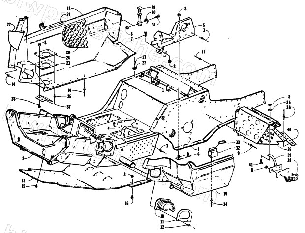 FRONT FRAME, BELLY PAN AND FOOTREST ASSEMBLY diagram