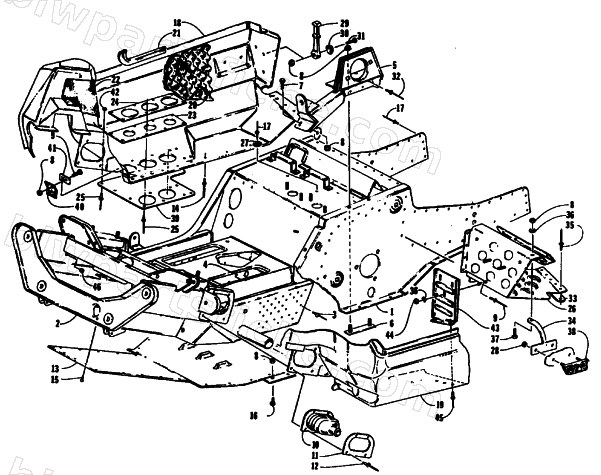 FRONT FRAME, BELLY PAN AND FOOTREST ASSEMBLY diagram
