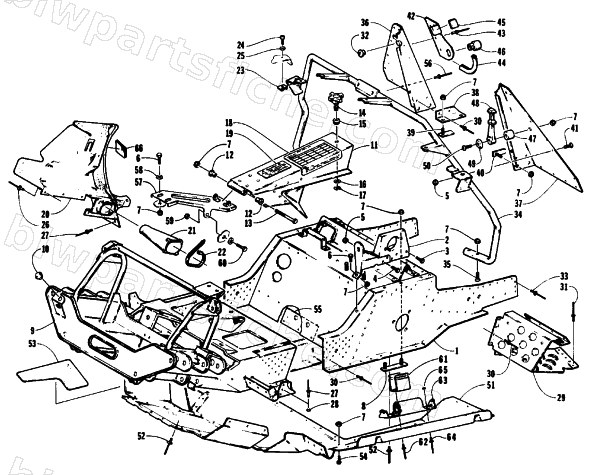 FRONT FRAME, BELLY PAN AND FOOTREST ASSEMBLY diagram