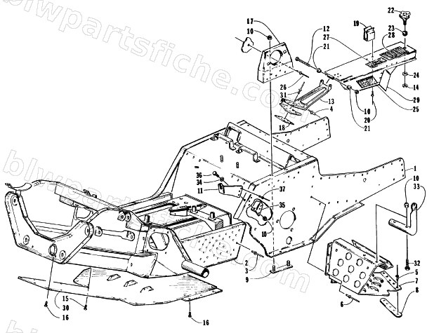 FRONT FRAME, BELLY PAN, AND FOOTREST ASSEMBLY diagram