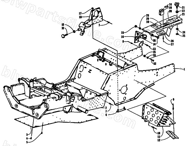 FRONT FRAME, FOOTREST, AND CLUTCH SHIELD ASSEMBLY diagram