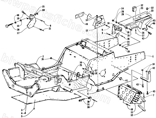FRONT FRAME, FOOTREST AND GUARD ASSEMBLY diagram