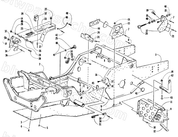 FRONT FRAME, FOOTREST, AND GUARD ASSEMBLY diagram
