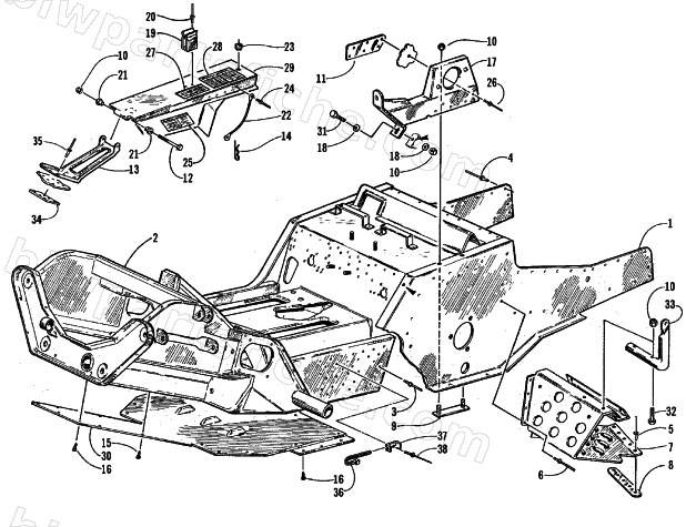 FRONT FRAME, FOOTREST, AND GUARD ASSEMBLY diagram