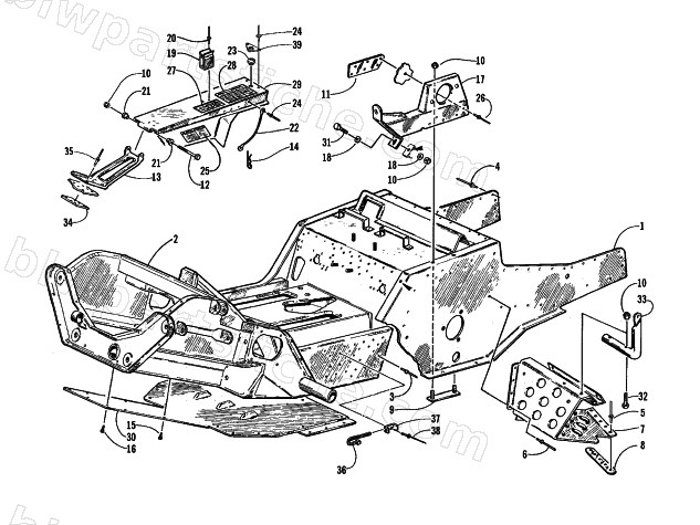 FRONT FRAME, FOOTREST, AND GUARD ASSEMBLY diagram