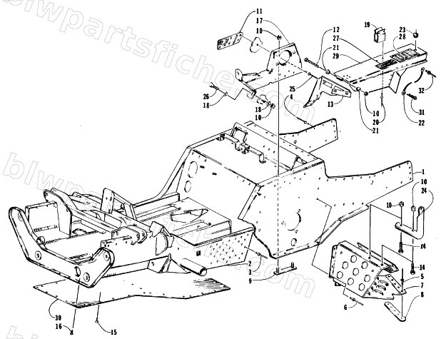 FRONT FRAME, FOOTREST, AND GUARD ASSEMBLY diagram