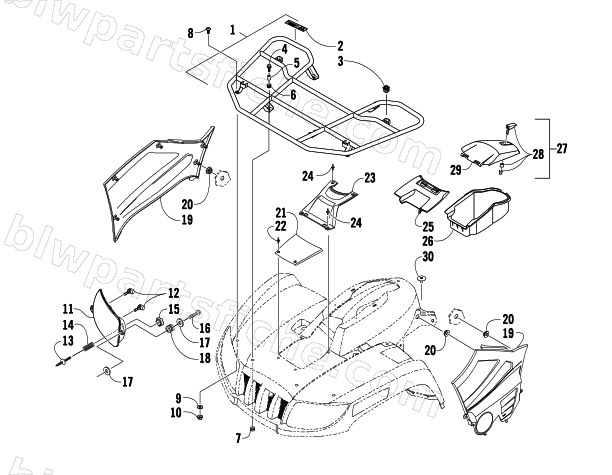 FRONT RACK AND HEADLIGHT ASSEMBLIES diagram
