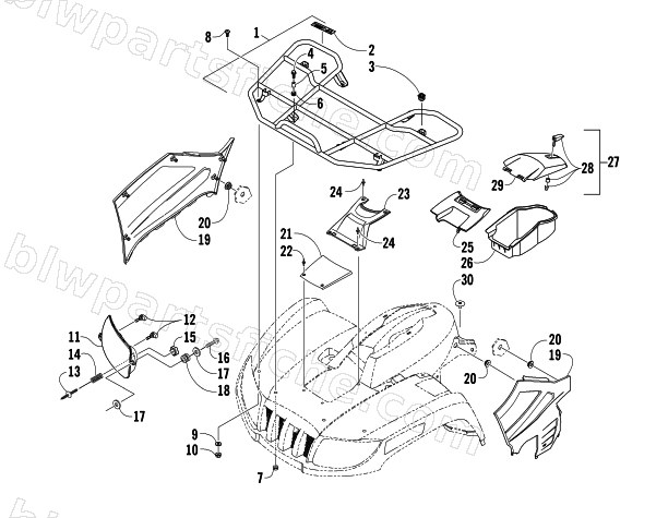 FRONT RACK AND HEADLIGHT ASSEMBLIES diagram
