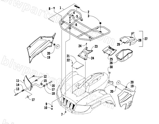 FRONT RACK AND HEADLIGHT ASSEMBLIES diagram