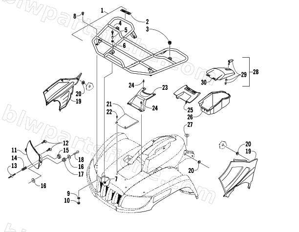 FRONT RACK AND HEADLIGHT ASSEMBLIES diagram