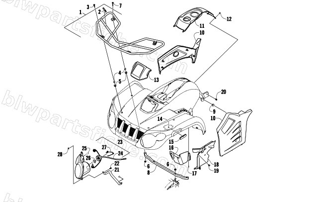 FRONT RACK AND HEADLIGHT ASSEMBLY diagram