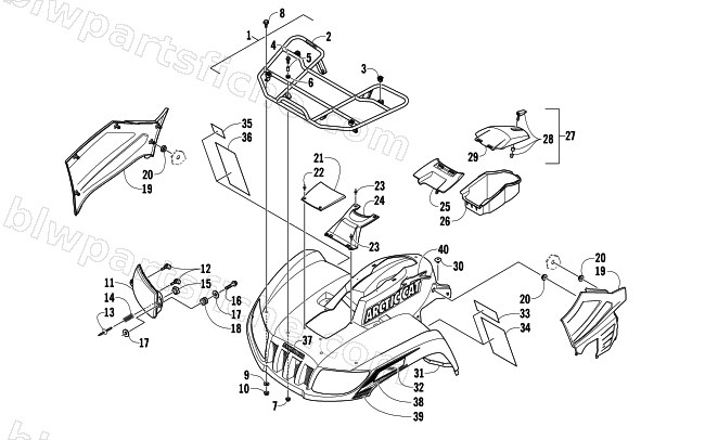 FRONT RACK, BODY PANEL, AND HEADLIGHT ASSEMBLIES diagram