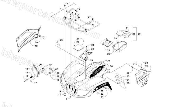 FRONT RACK, BODY PANEL, AND HEADLIGHT ASSEMBLIES (SE) diagram
