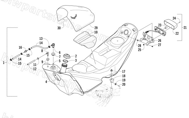 GAS TANK AND TAILLIGHT ASSEMBLY diagram