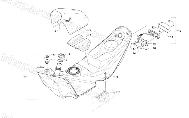 GAS TANK AND TAILLIGHT ASSEMBLY diagram